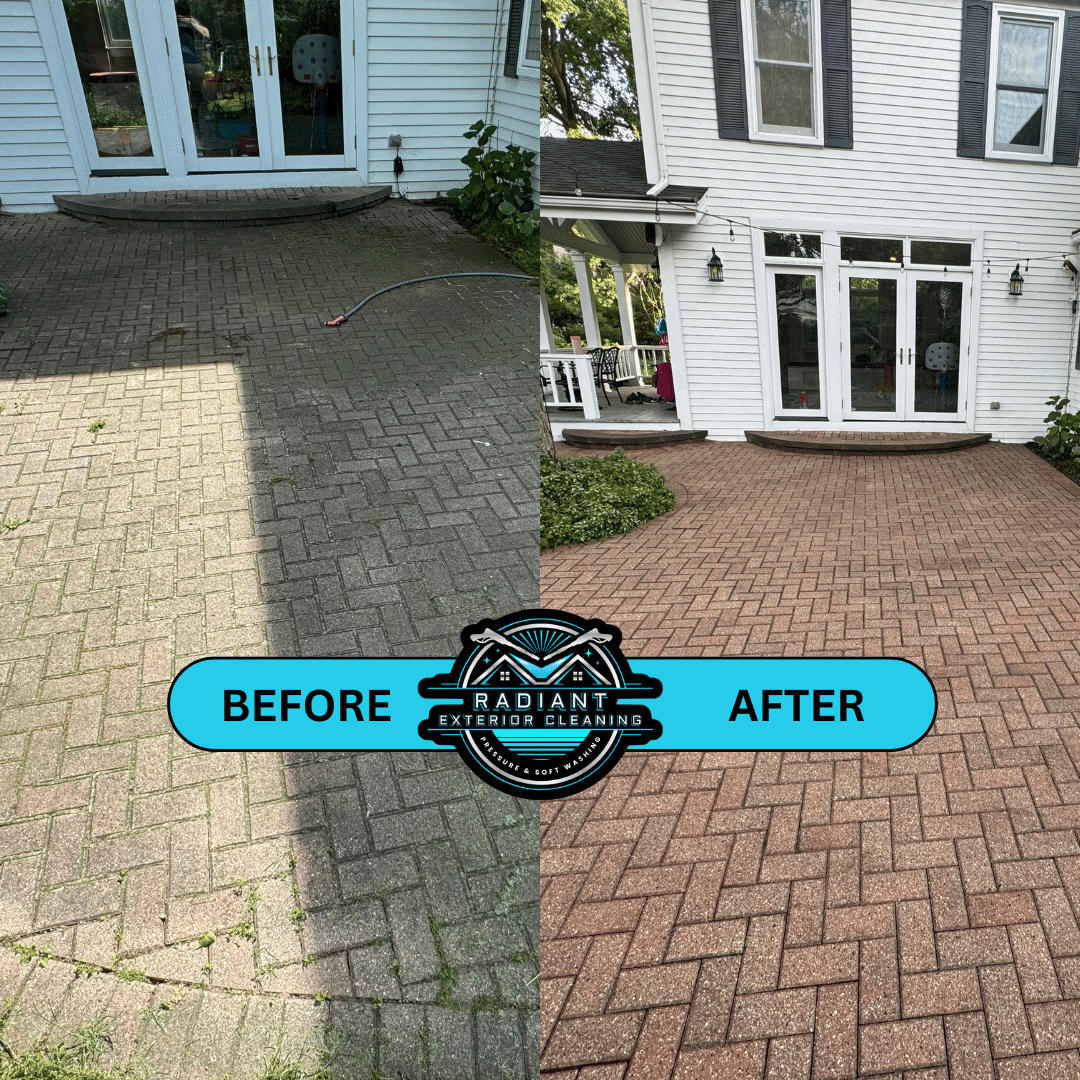 Patio paver cleaning before and after