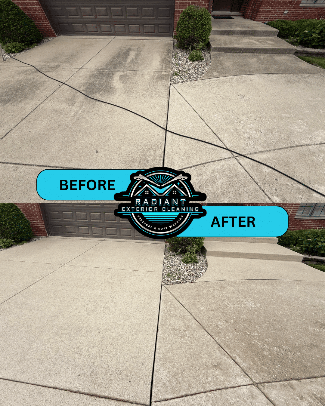 Concrete driveway pressure washing