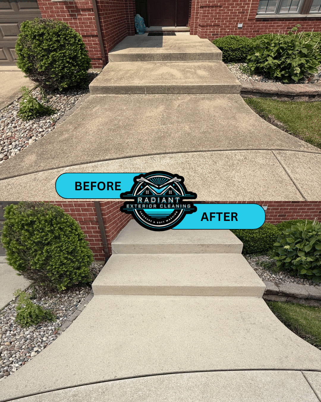 Front stoop concrete pressure washing
