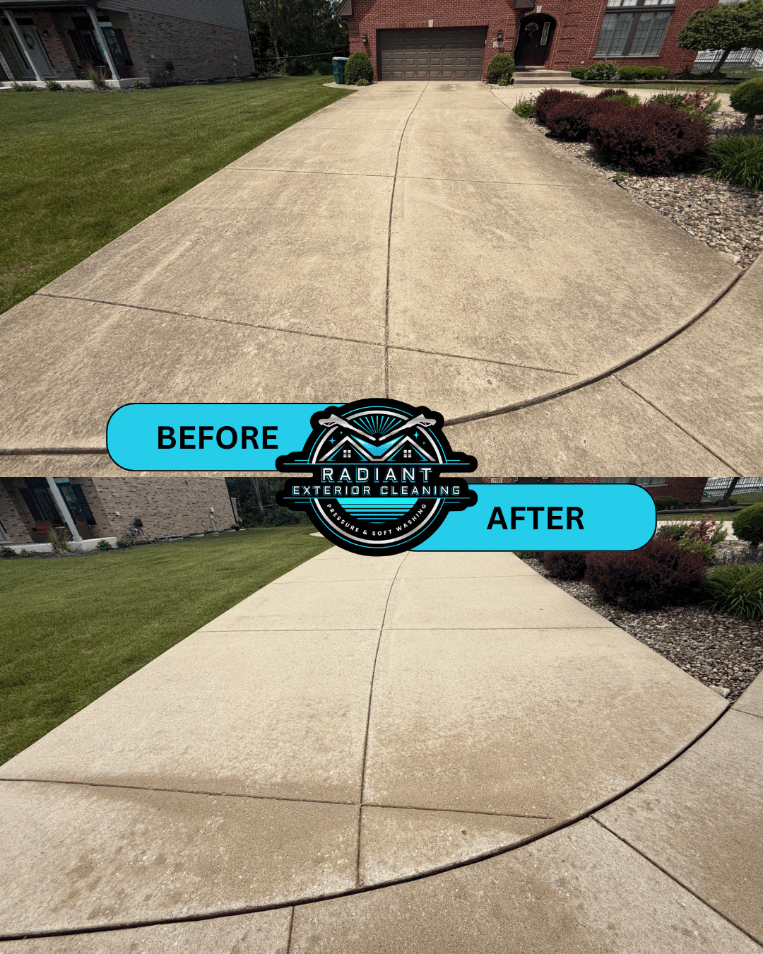 Driveway concrete pressure washing before and after